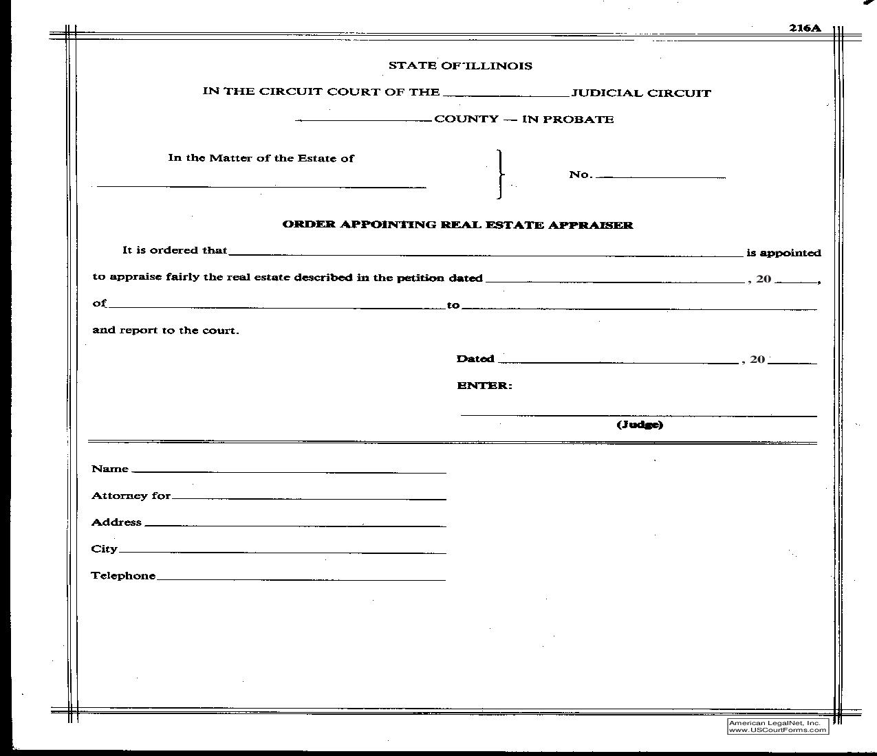Order Appointing Real Estate Appraiser {216A} | Pdf Fpdf Doc Docx | Illinois