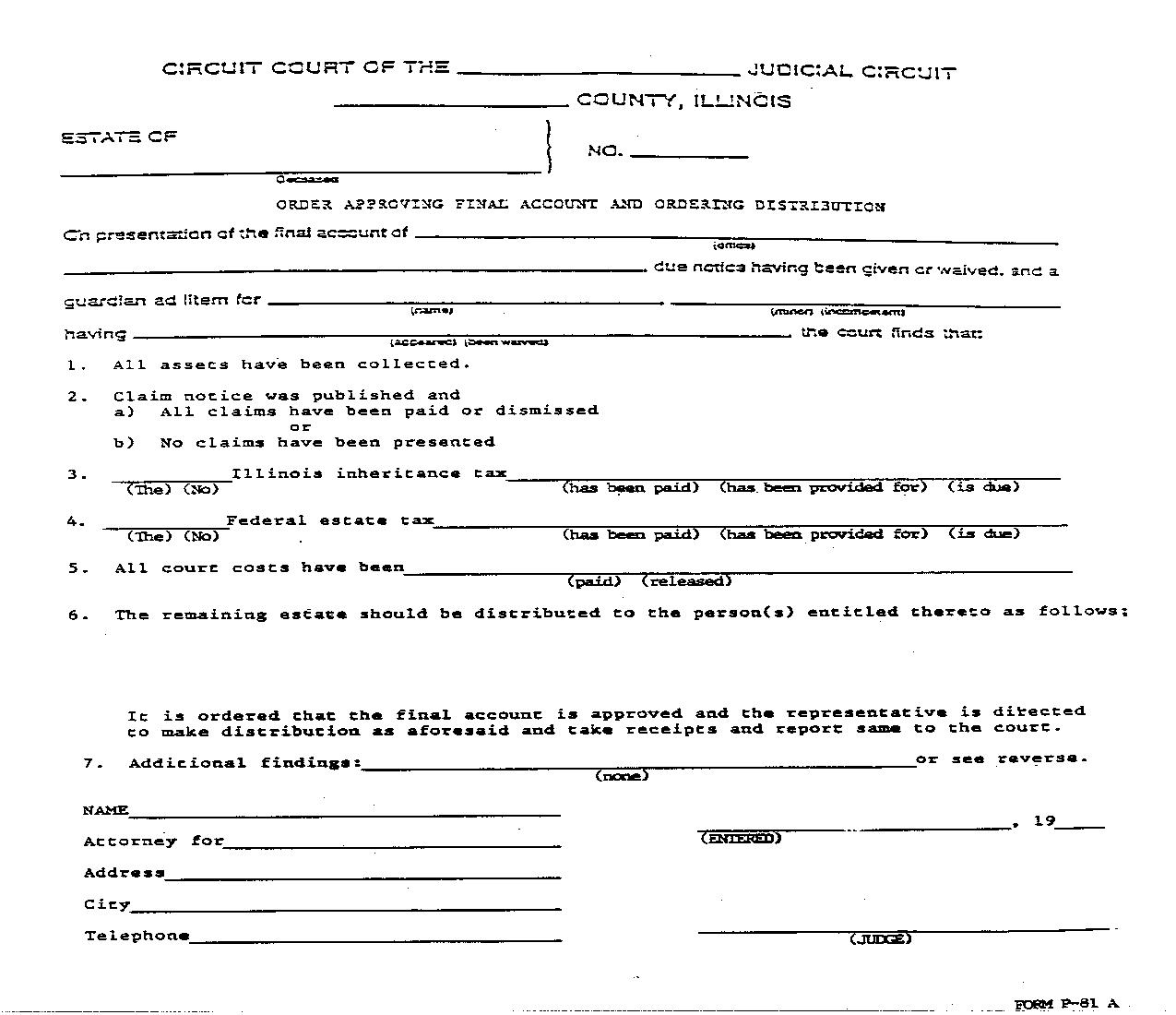 Order Approving Final Account {P-81A} | Pdf Fpdf Doc Docx | Illinois