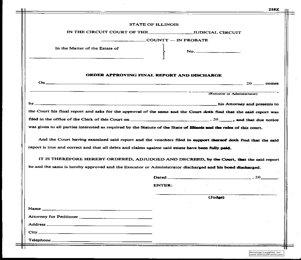 Order Approving Final Report And Discharge {218Z} | Pdf Fpdf Doc Docx | Illinois
