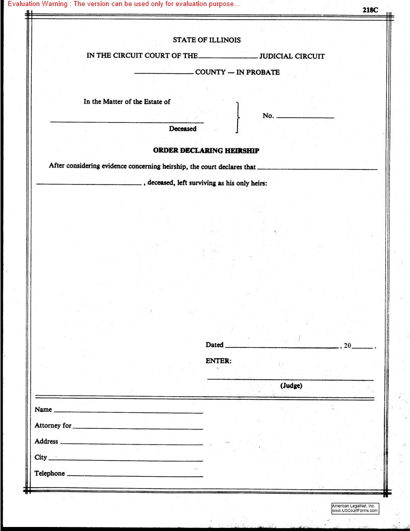 Order Declaring Heirship {218C} | Pdf Fpdf Doc Docx | Illinois