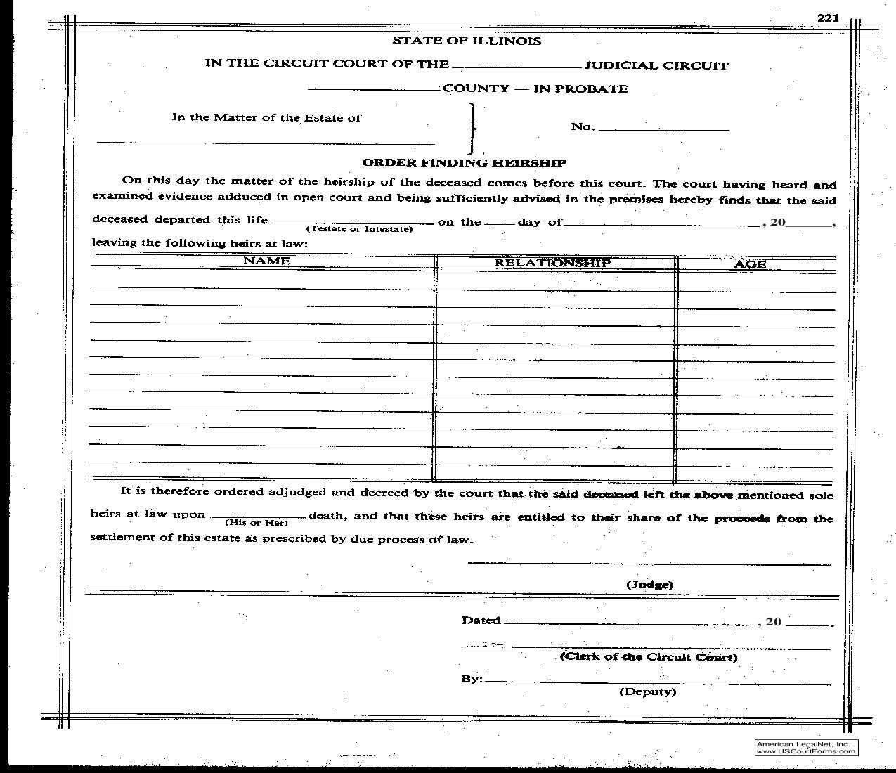 Order Fnding Heirship {221} | Pdf Fpdf Doc Docx | Illinois