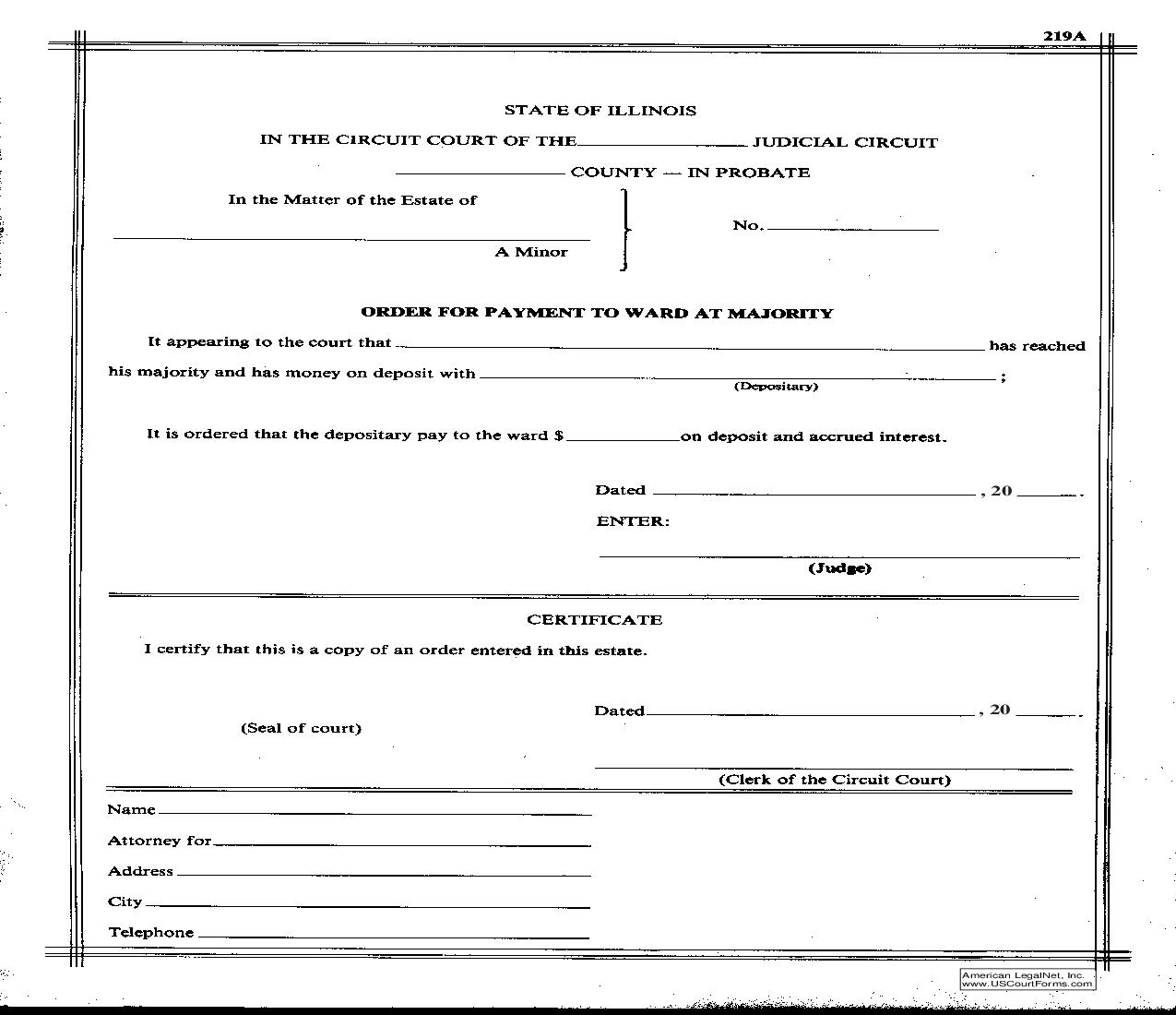 Order For Payment To Ward At Majority {219A} | Pdf Fpdf Doc Docx | Illinois