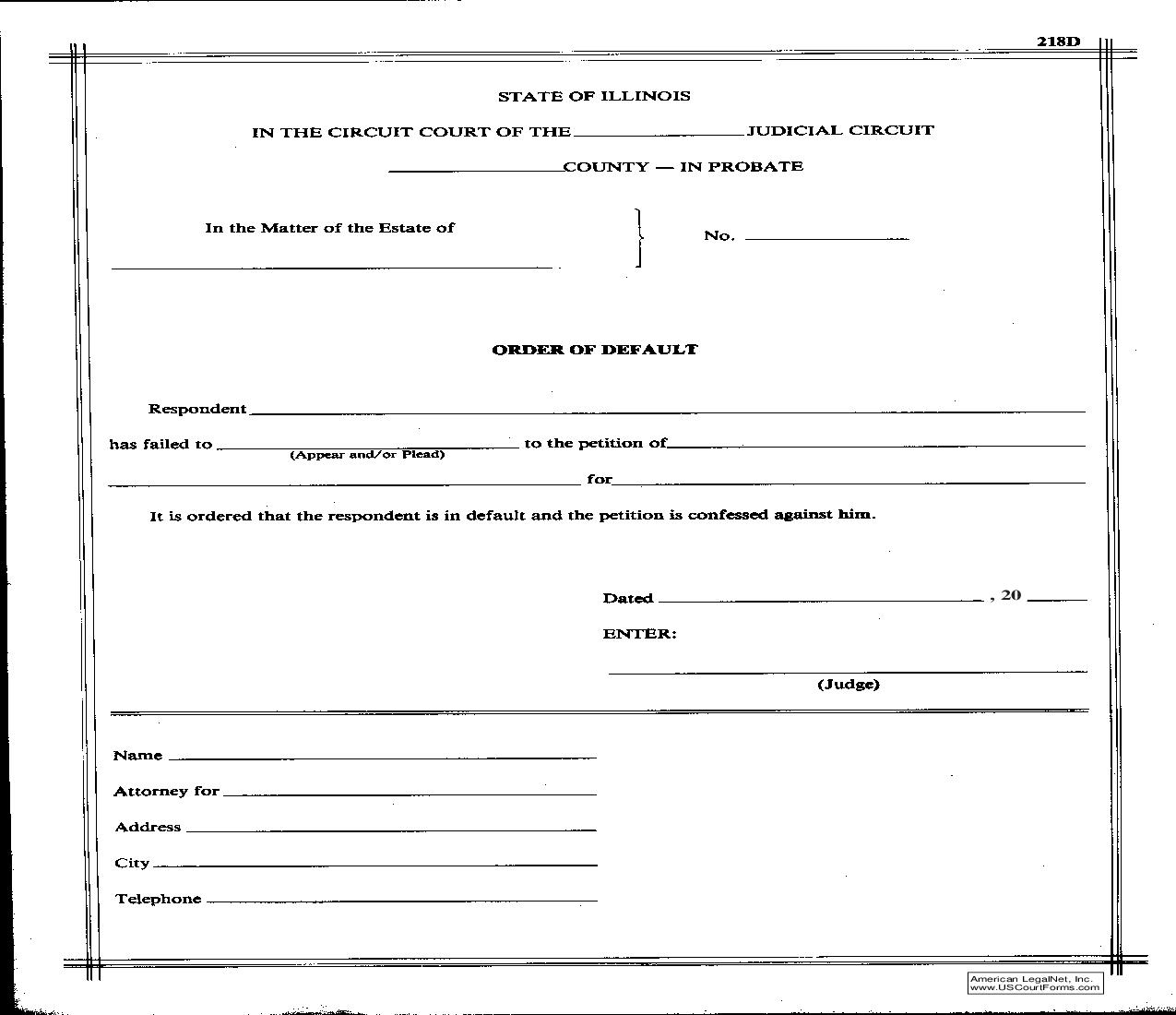 Order Of Default {218D} | Pdf Fpdf Doc Docx | Illinois