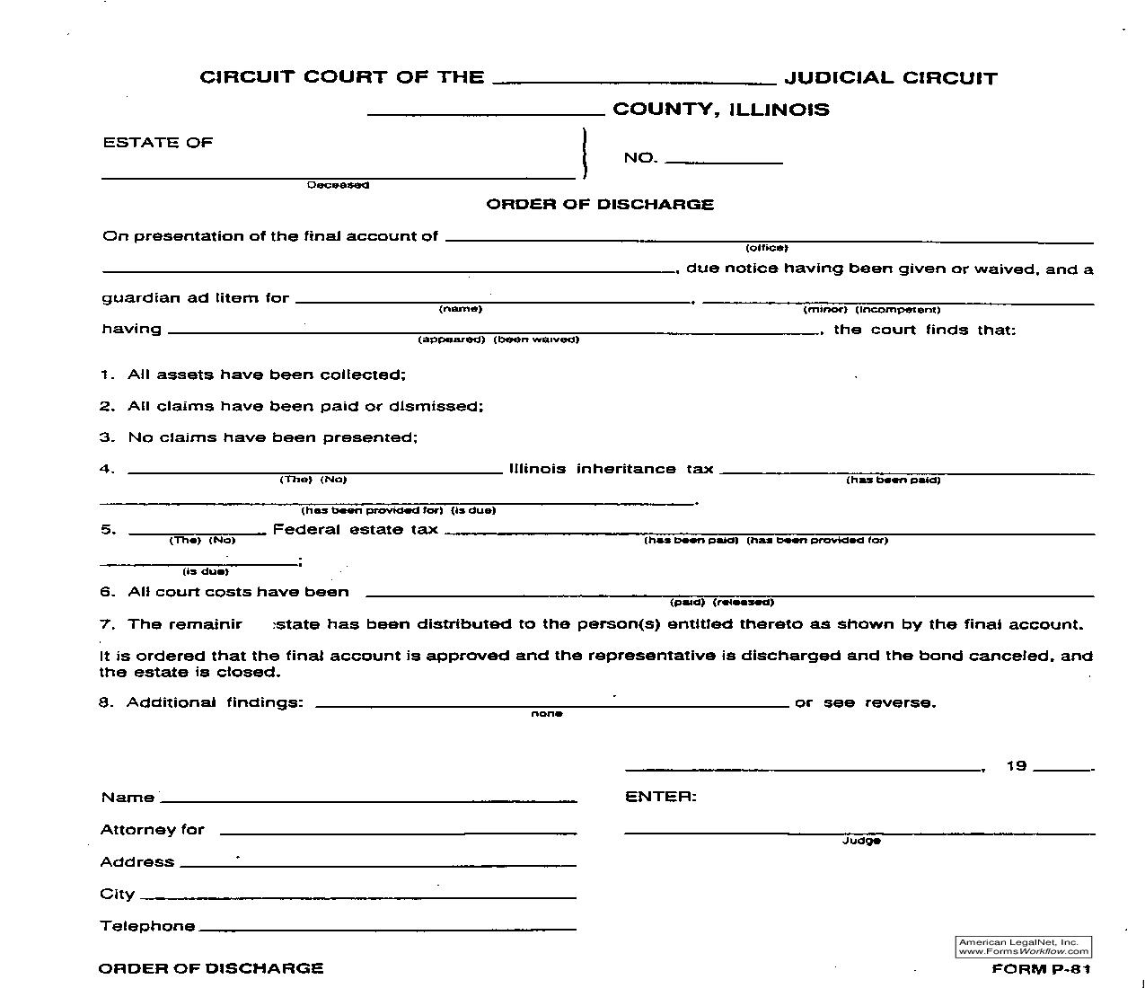 Order Of Discharge {P-81} | Pdf Fpdf Doc Docx | Illinois
