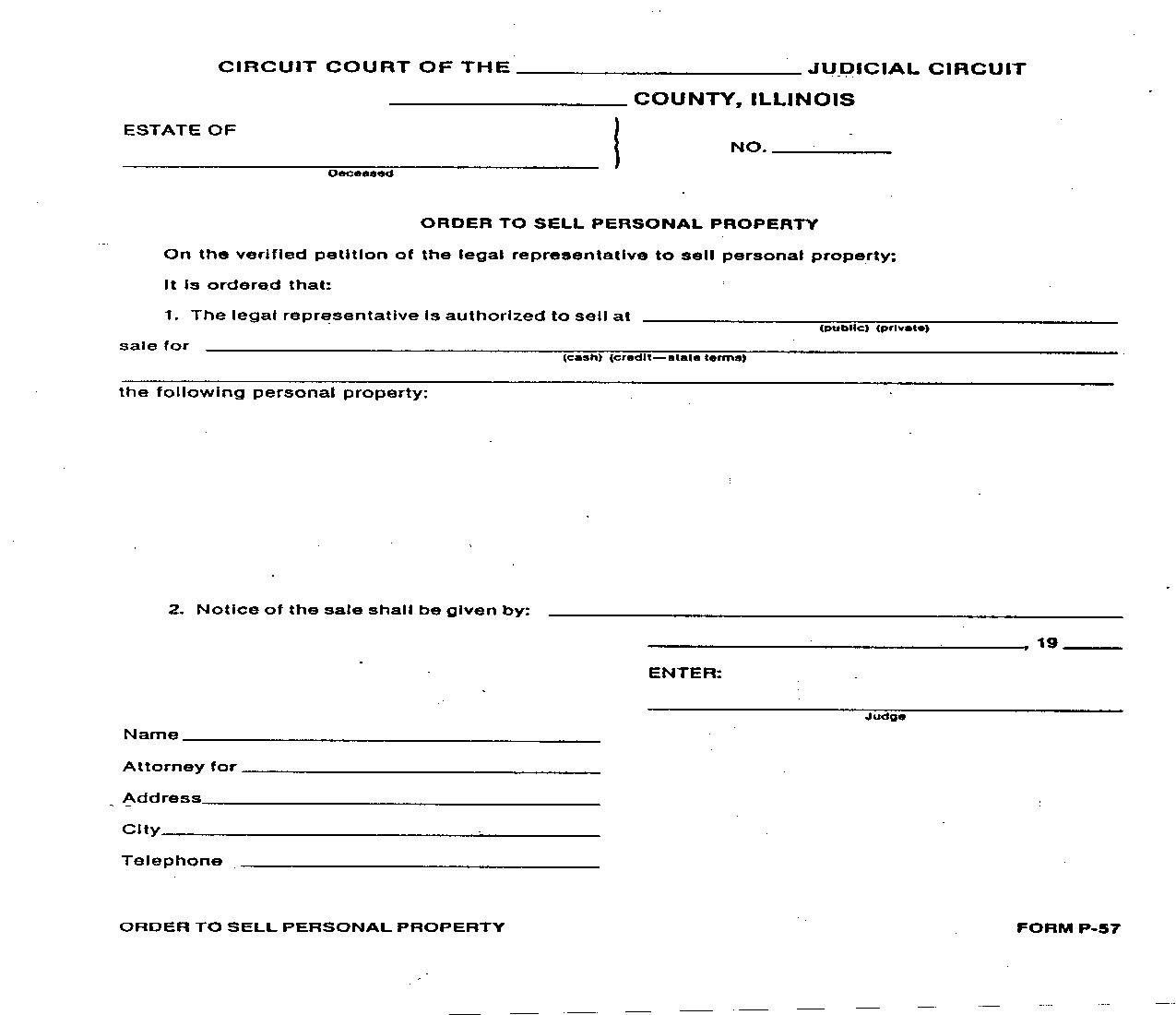 Order To Sell Personal Property {P-57} | Pdf Fpdf Doc Docx | Illinois