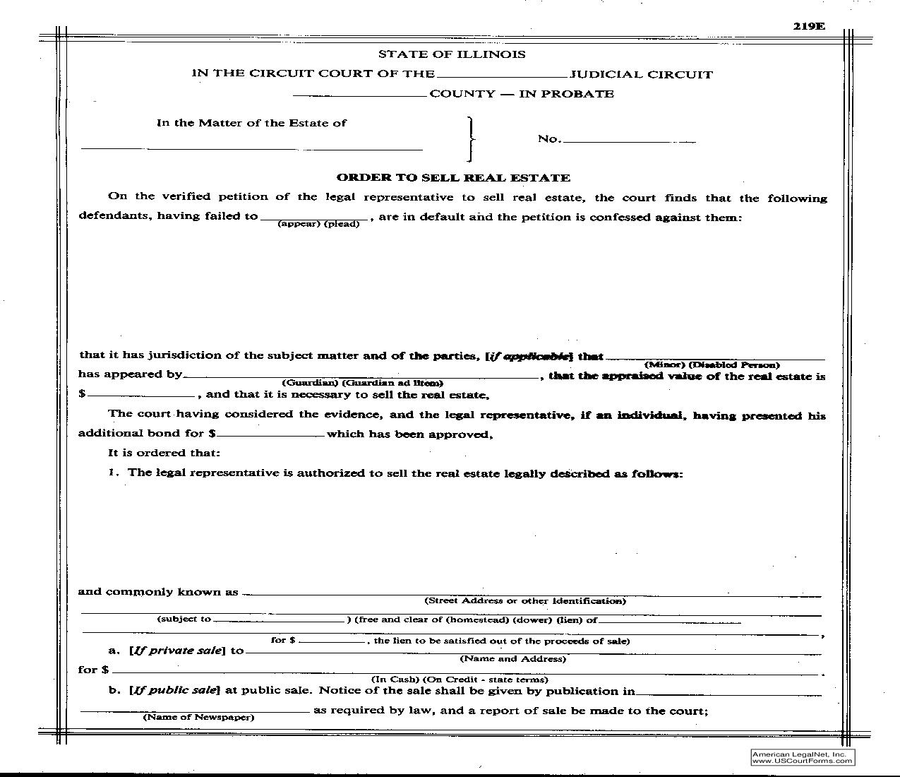 Order To Sell Real Estate {219E} | Pdf Fpdf Doc Docx | Illinois