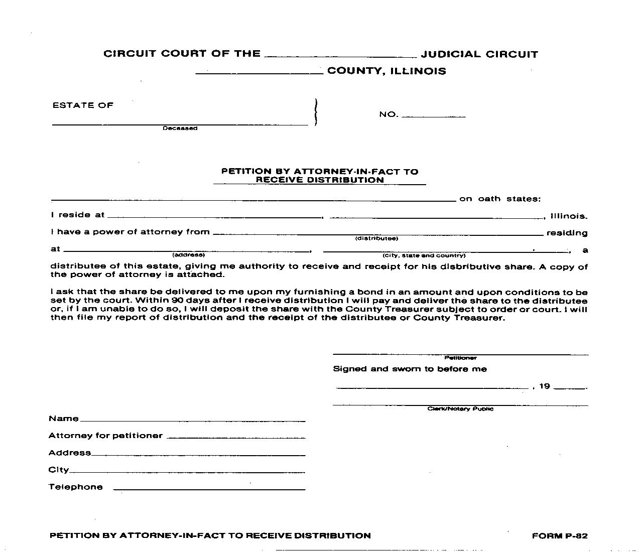 Petition Attorney In Fact To Receive Distribution {P-82} | Pdf Fpdf Doc Docx | Illinois