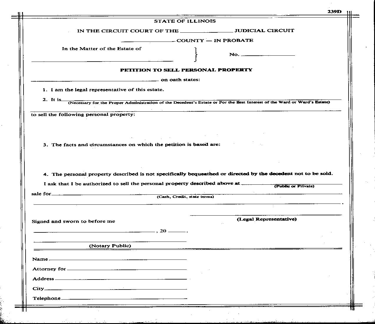 Petition To Sell Personal Property {239D} | Pdf Fpdf Doc Docx | Illinois