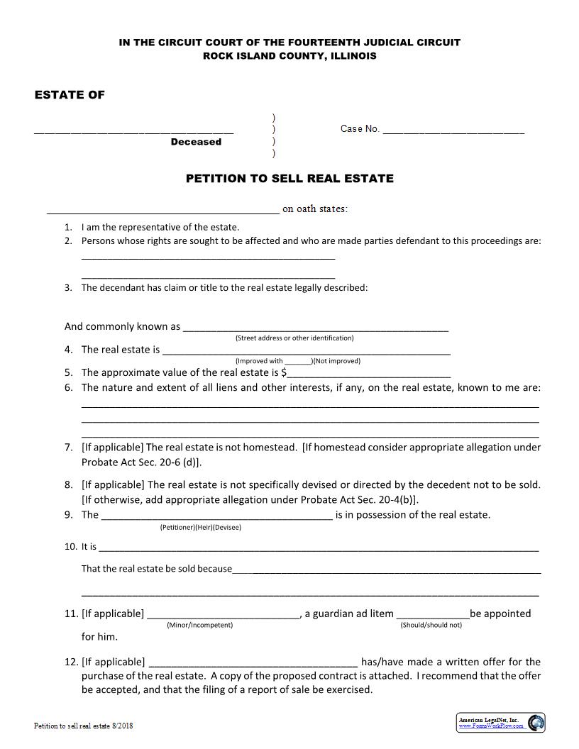 Petition To Sell Real Estate | Pdf Fpdf Docx | Illinois