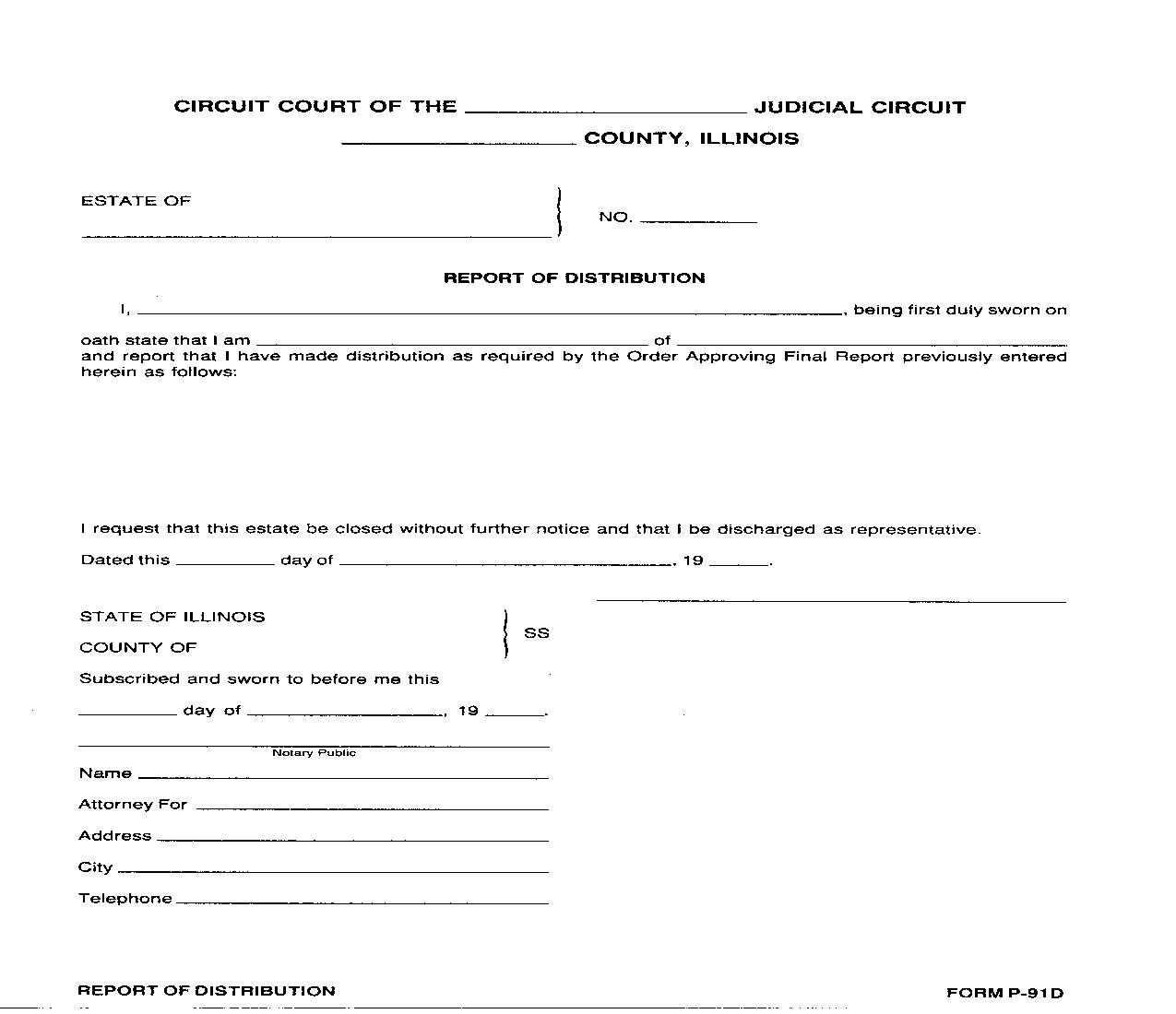 Report Of Distribution {P-91D} | Pdf Fpdf Doc Docx | Illinois