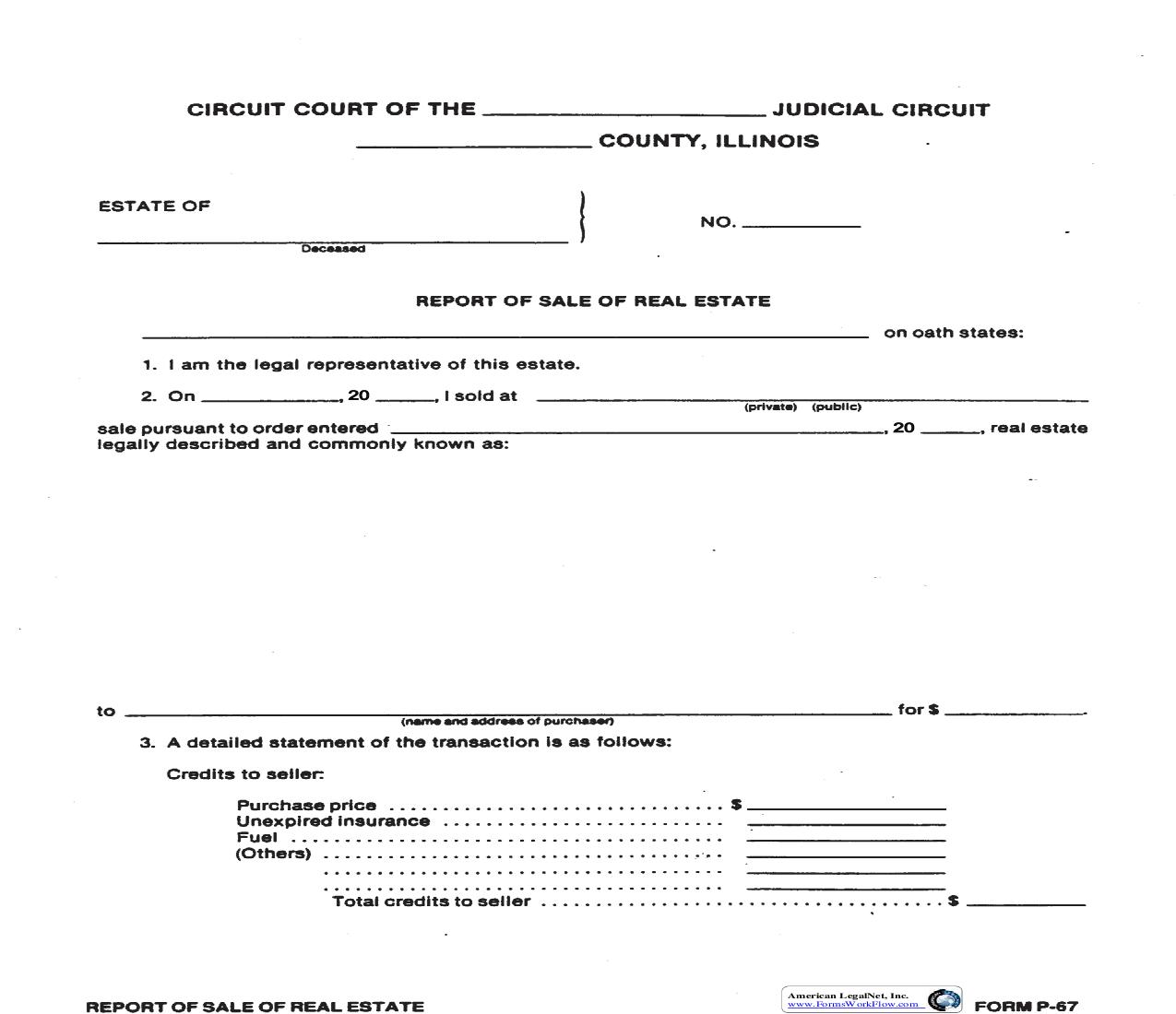 Report Of Sale Of Real Estate {P-67} | Pdf Fpdf Doc Docx | Illinois