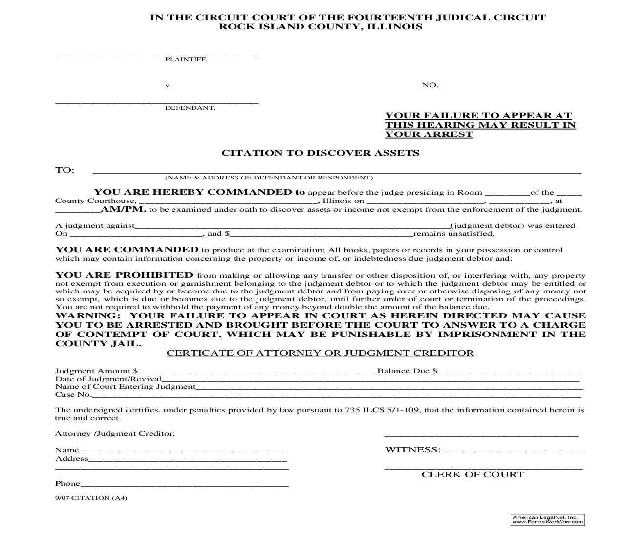 Citation To Discover Assets |  | Illinois