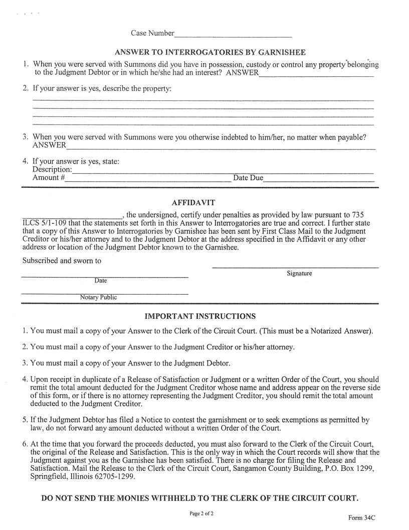 Answer To Interrogatories By Garnishee | Pdf Fpdf Docx | Illinois