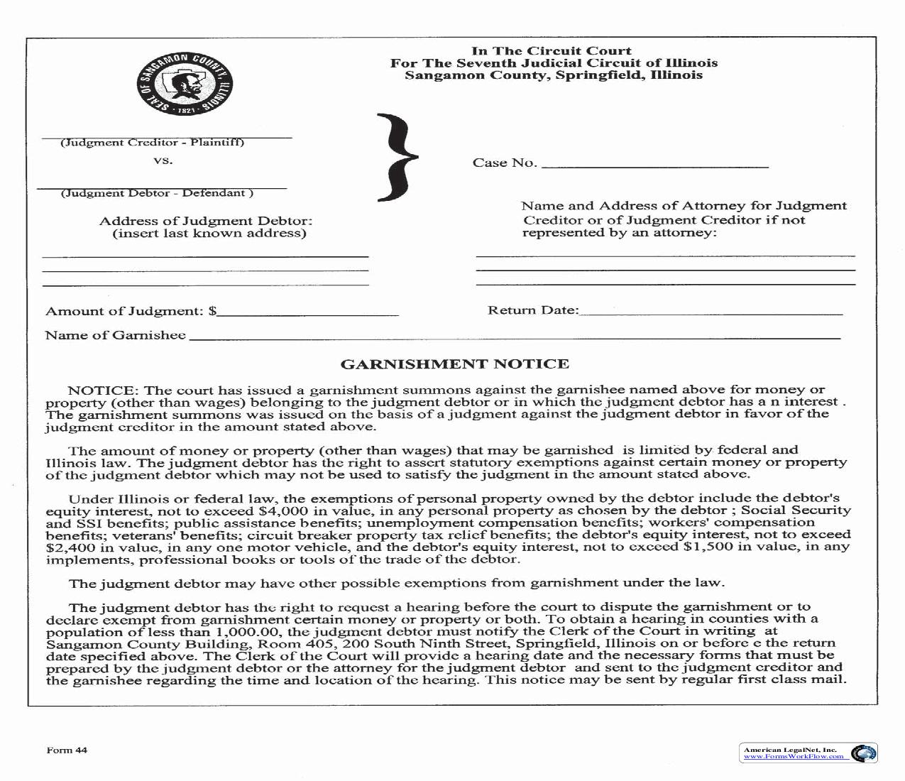 Garnishment Notice | Pdf Fpdf Doc Docx | Illinois