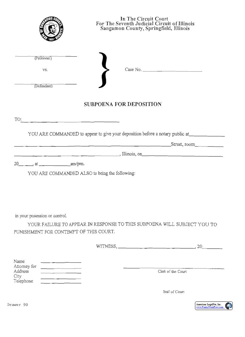 Subpoena For Deposition | Pdf Fpdf Docx | Illinois