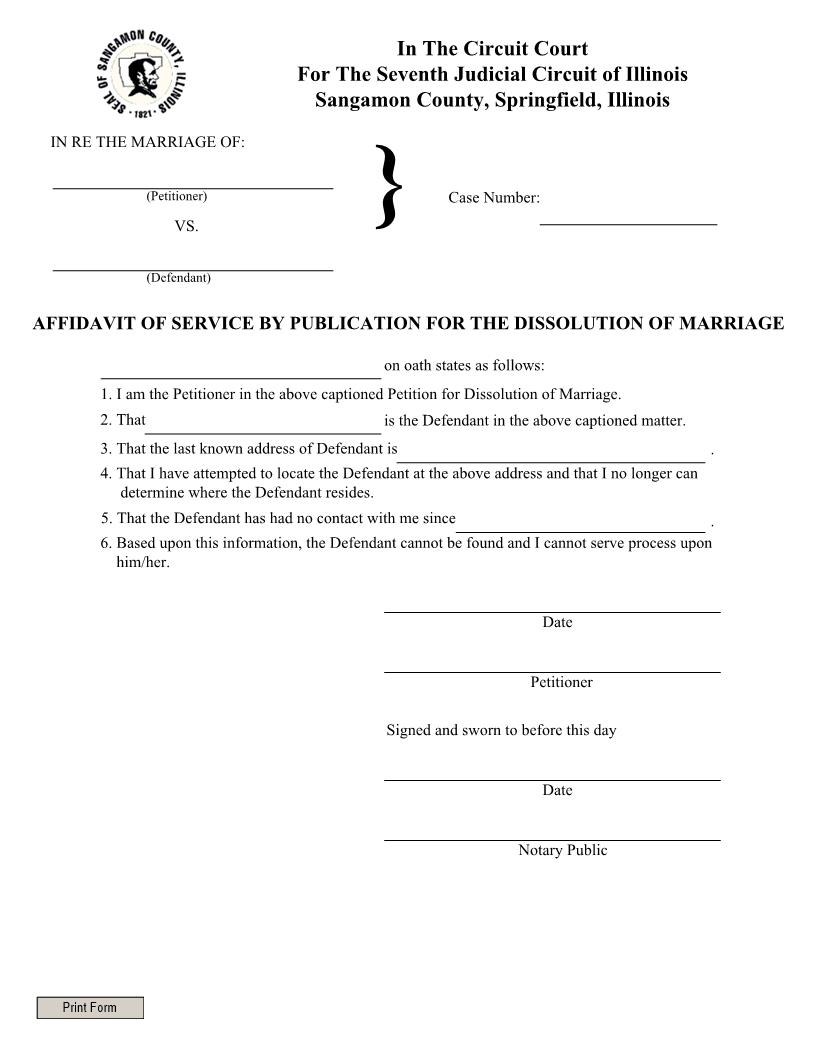 Affidavit Of Service By Publication For The Dissolution Of Marriage | Pdf Fpdf Docx | Illinois