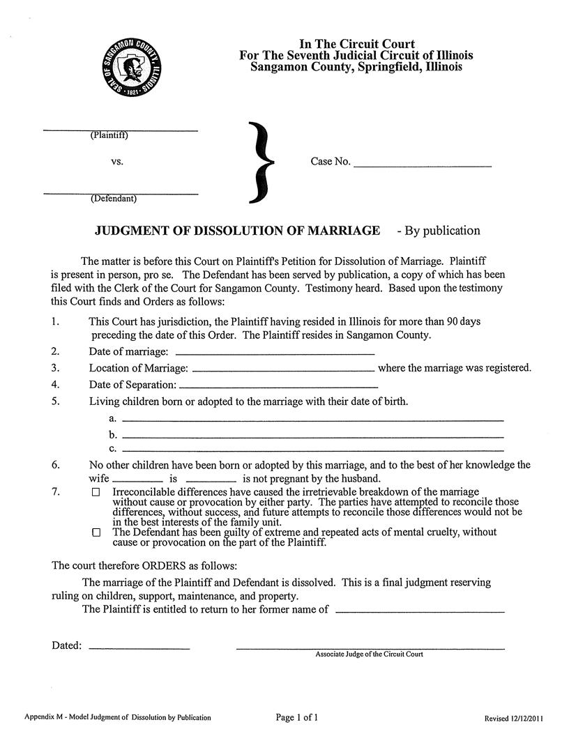 Judgment Of Dissolution Of Marriage By Publication | Pdf Fpdf Docx | Illinois