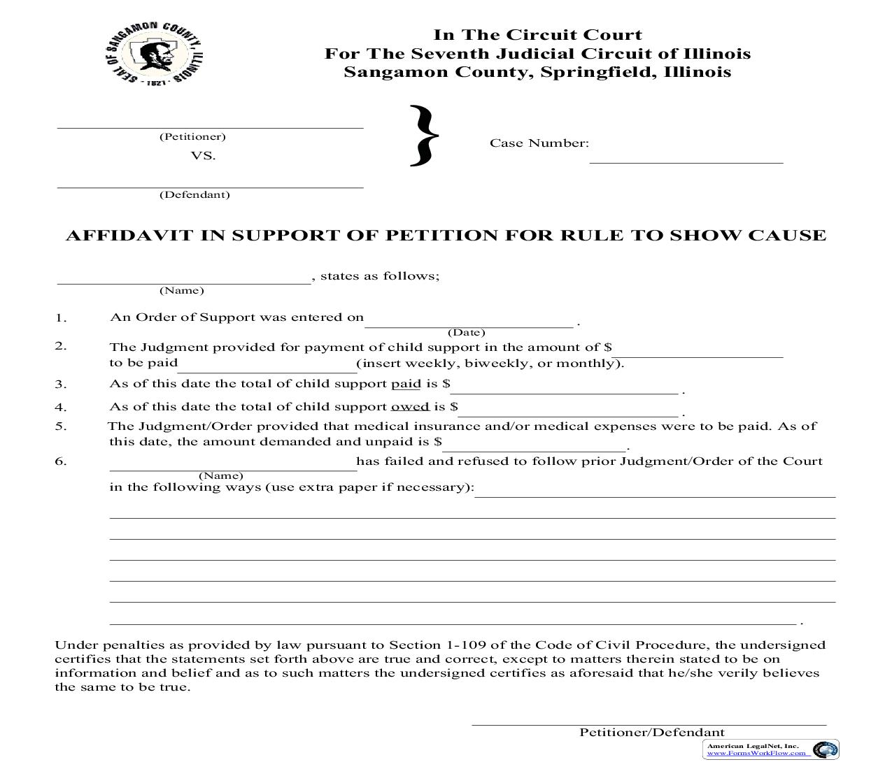 Affidavit In Support Of Petition To Show Cause | Pdf Fpdf Doc Docx | Illinois