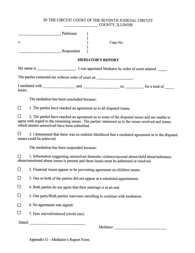 Mediators Report {Appendix G} | Pdf Fpdf Docx | Illinois