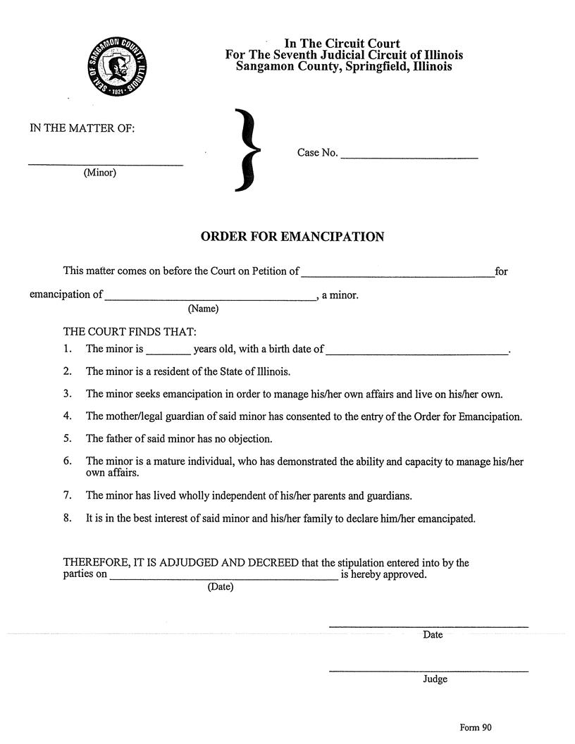 Order For Emancipation | Pdf Fpdf Docx | Illinois