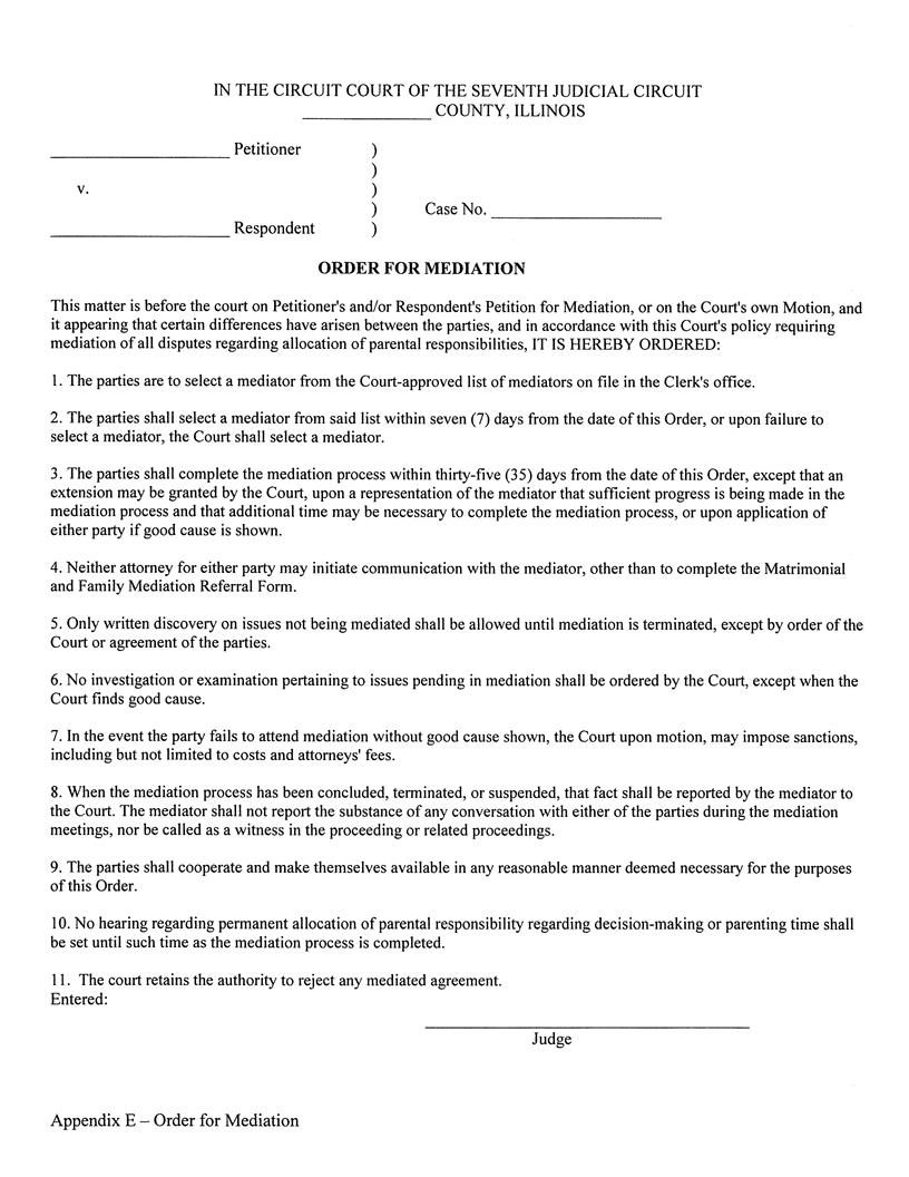 Order For Mediation {Appendix E} | Pdf Fpdf Docx | Illinois
