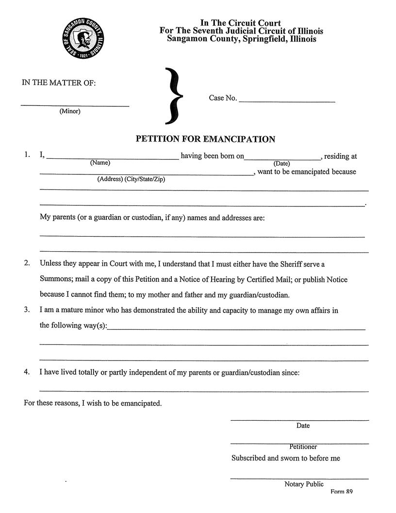 Petition For Emancipation | Pdf Fpdf Docx | Illinois