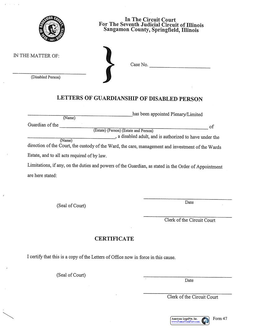 Letters Of Guardianship Of Disabled Person | Pdf Fpdf Docx | Illinois