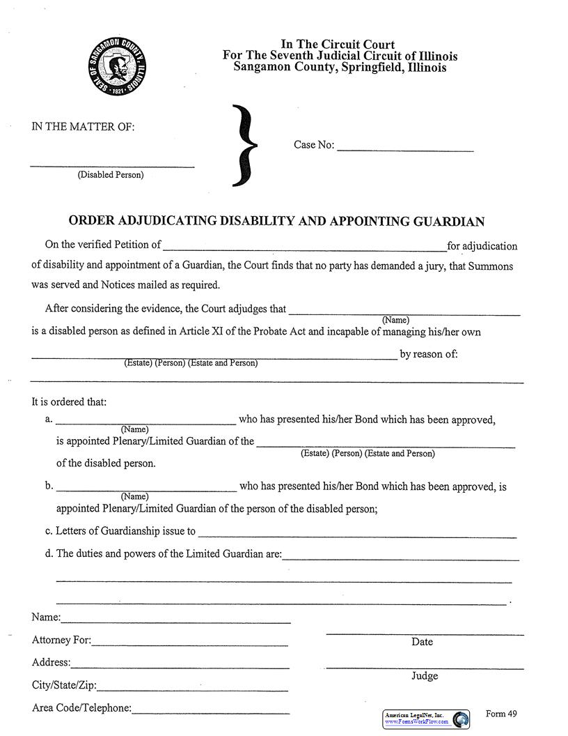 Order Adjudicating Disability Appointing Guardian {49} | Pdf Fpdf Docx | Illinois