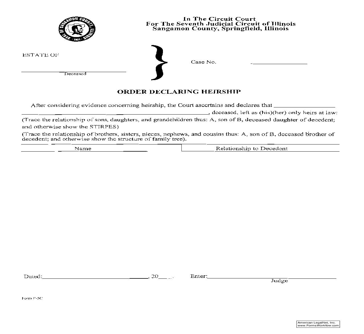 Order Declaring Heirship {P-5C} | Pdf Fpdf Doc Docx | Illinois