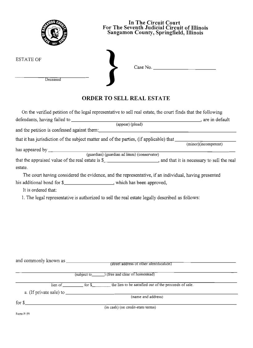 Order To Sell Real Estate {P-59} | Pdf Fpdf Docx | Illinois