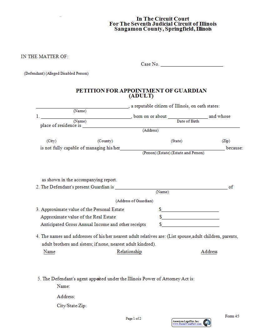 Petition For Appointment Of Guardian (Adult) | Pdf Fpdf Docx | Illinois