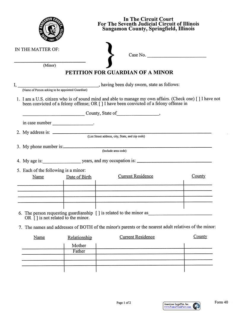 Petition For Guardian Of A Minor | Pdf Fpdf Docx | Illinois