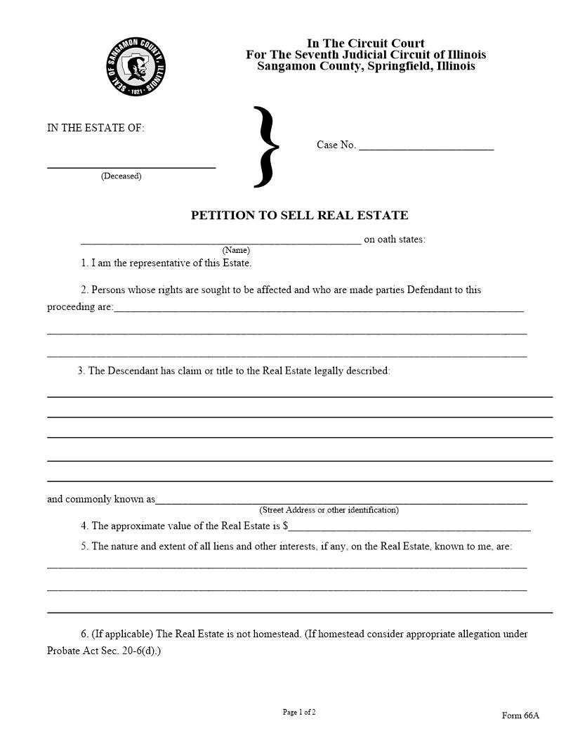 Petition To Sell Real Estate | Pdf Fpdf Doc Docx | Illinois
