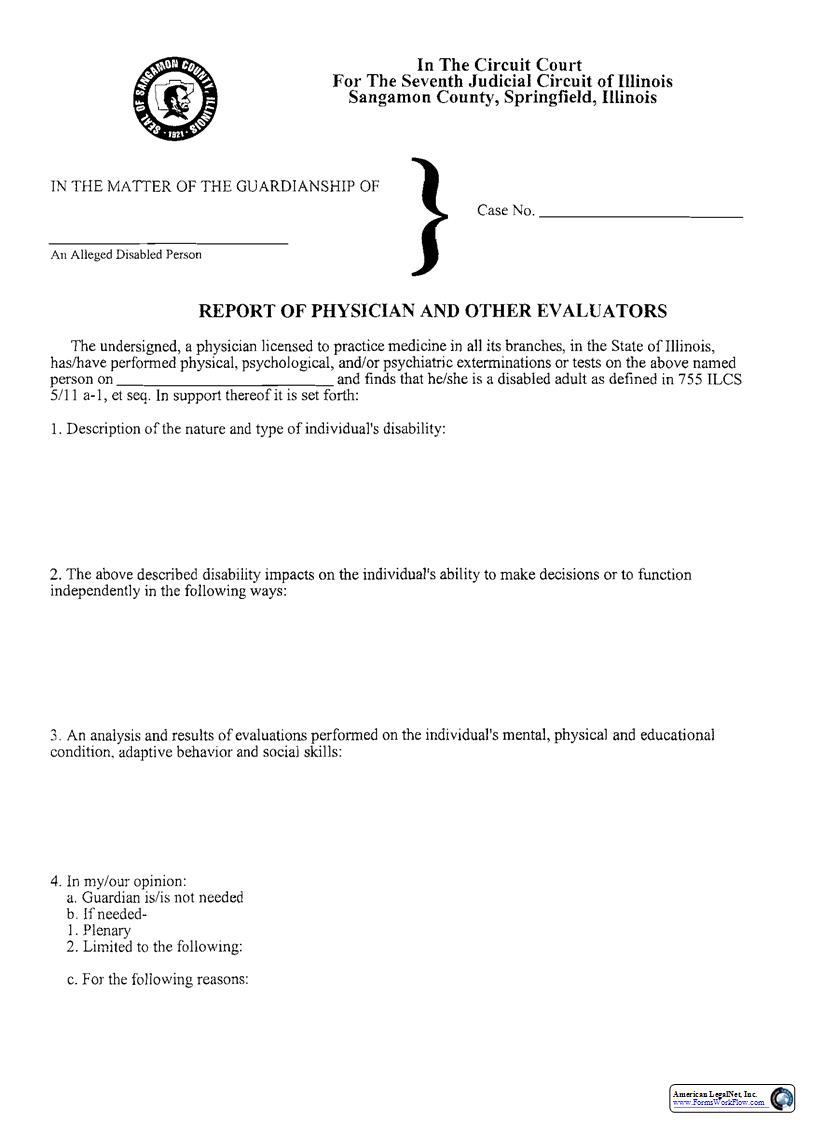 Report Of Physician And Other Evaluators | Pdf Fpdf Docx | Illinois