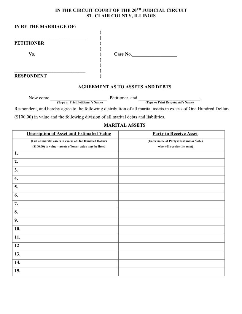 Agreement As To Assets And Debts | Pdf Fpdf Docx | Illinois