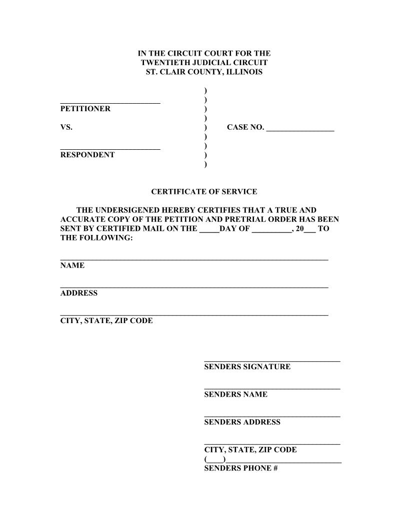 Certificate Of Service | Pdf Fpdf Doc Docx | Illinois