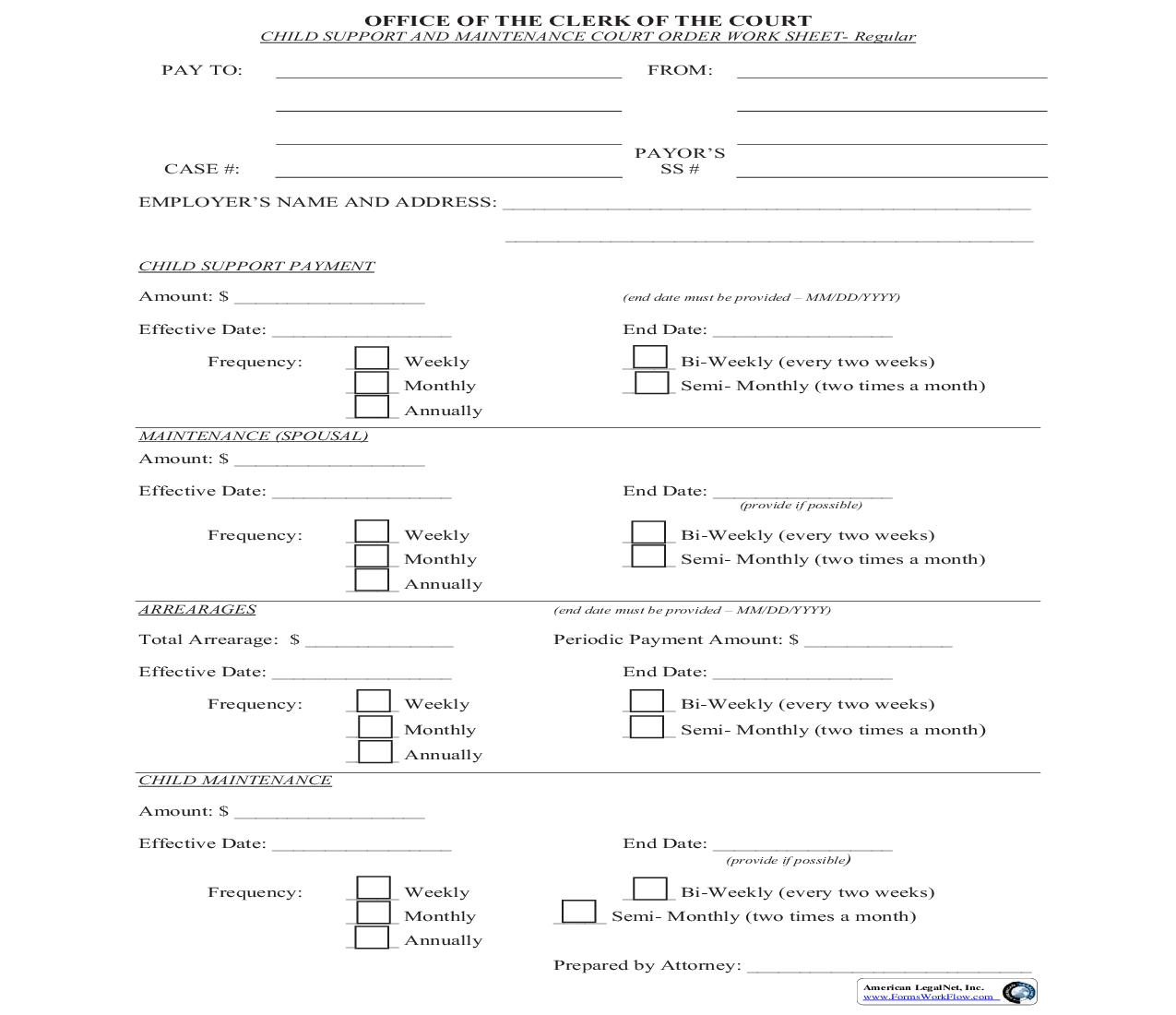 Child Support And Maintenance Court Order Work Sheet - Regular |  | Illinois