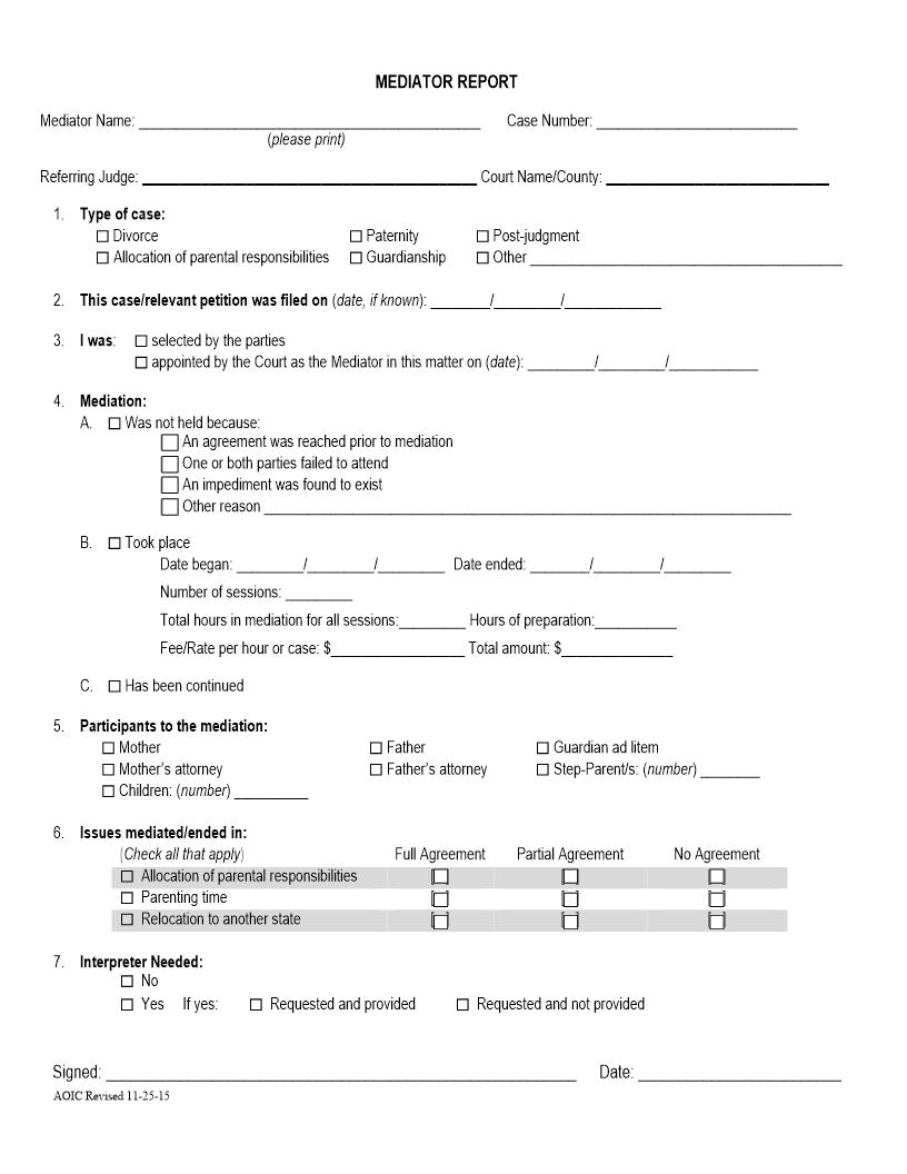 Mediator Report | Pdf Fpdf Docx | Illinois