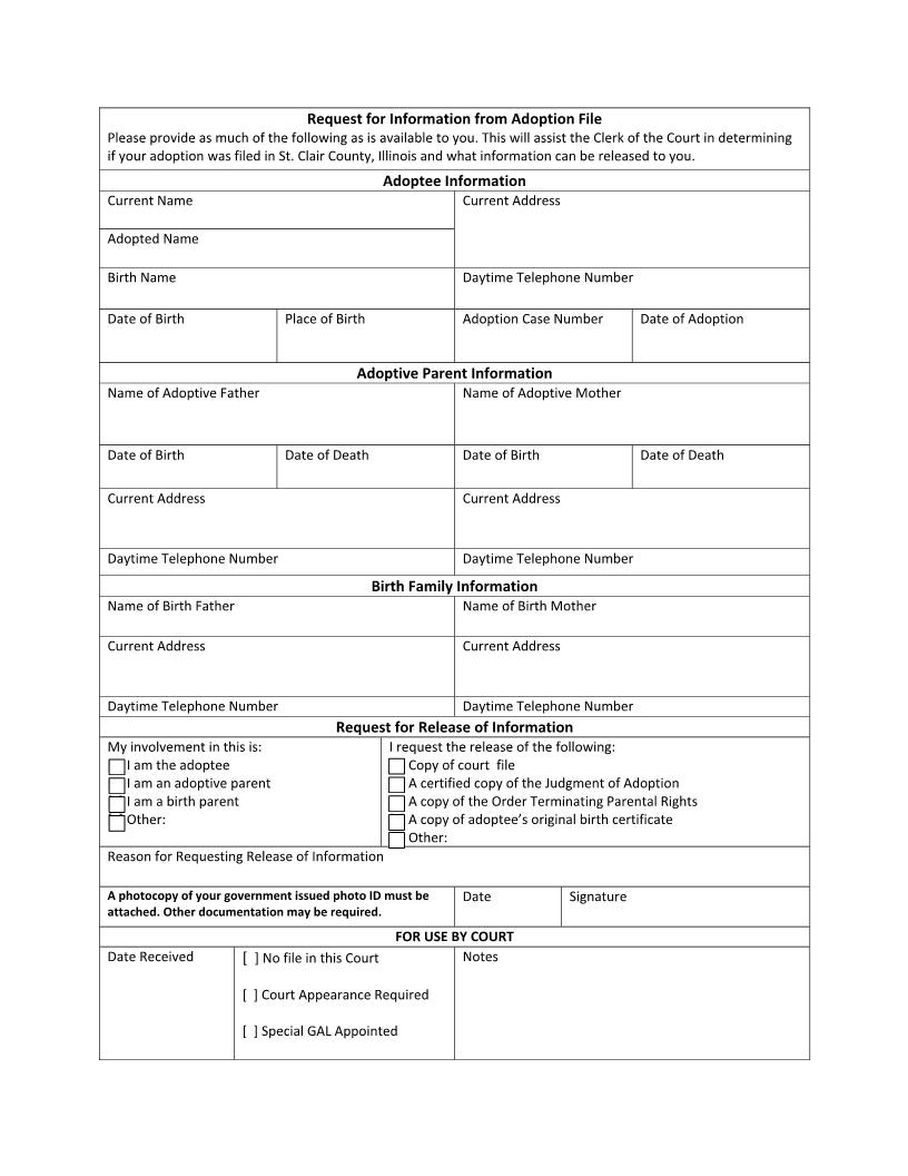 Request For Information From Adoption File | Pdf Fpdf Docx | Illinois
