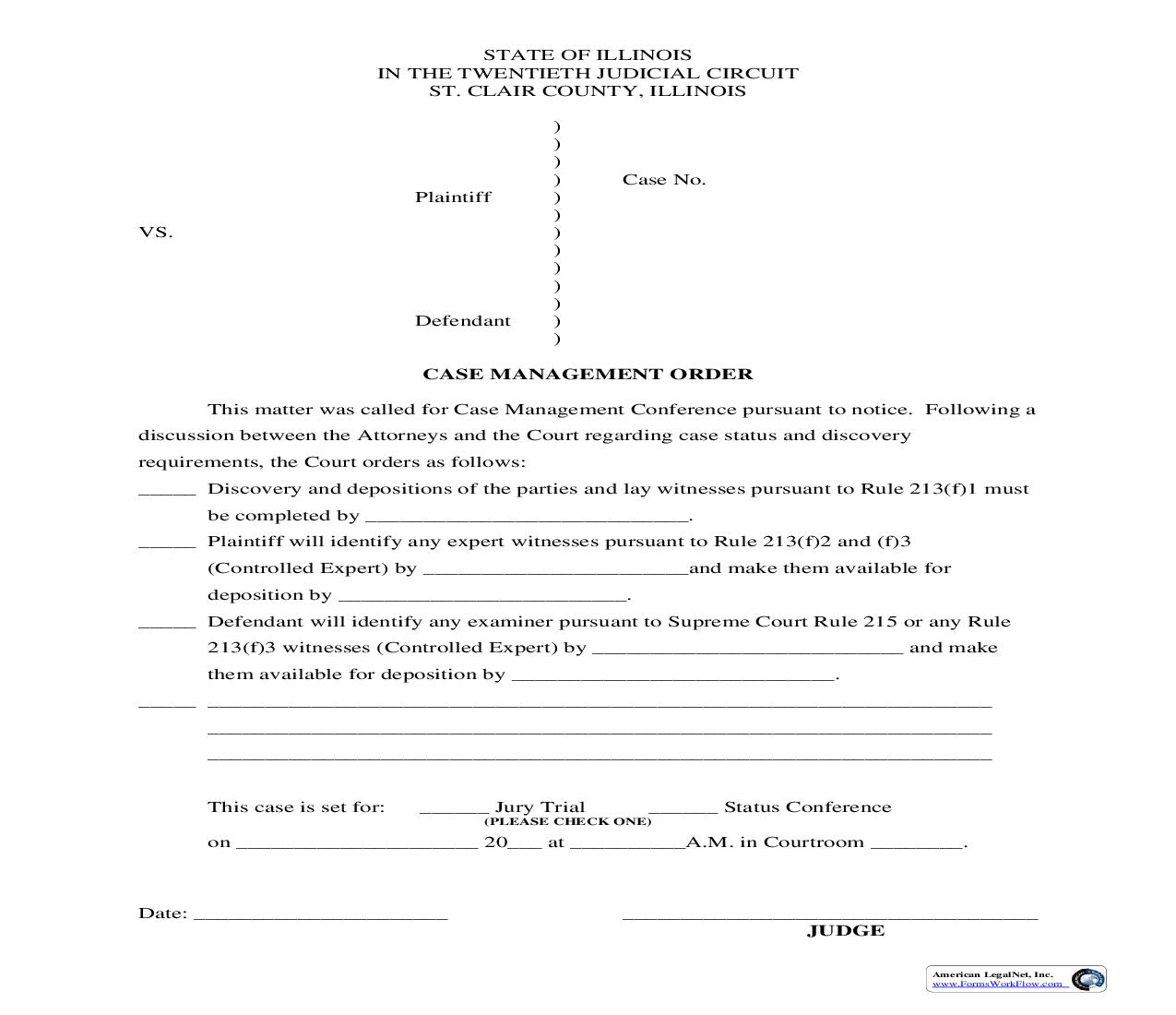 Case Management Order | Pdf Fpdf Doc Docx | Illinois