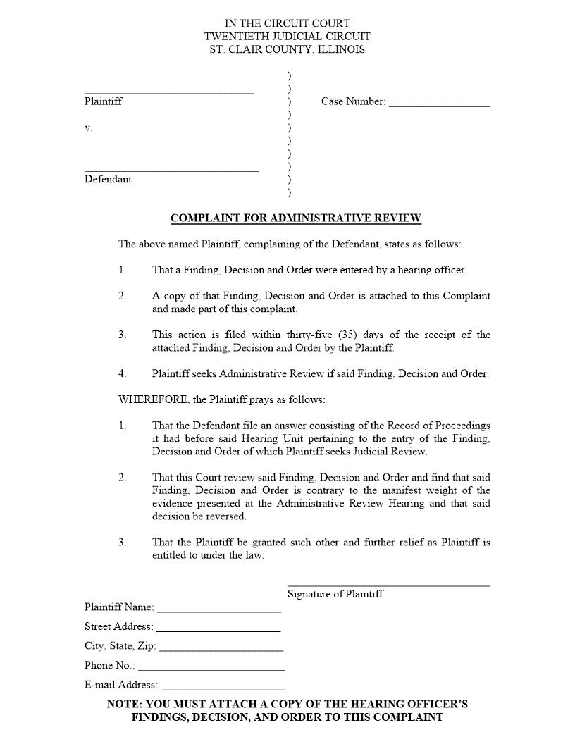 Complaint For Administrative Review | Pdf Fpdf Docx | Illinois