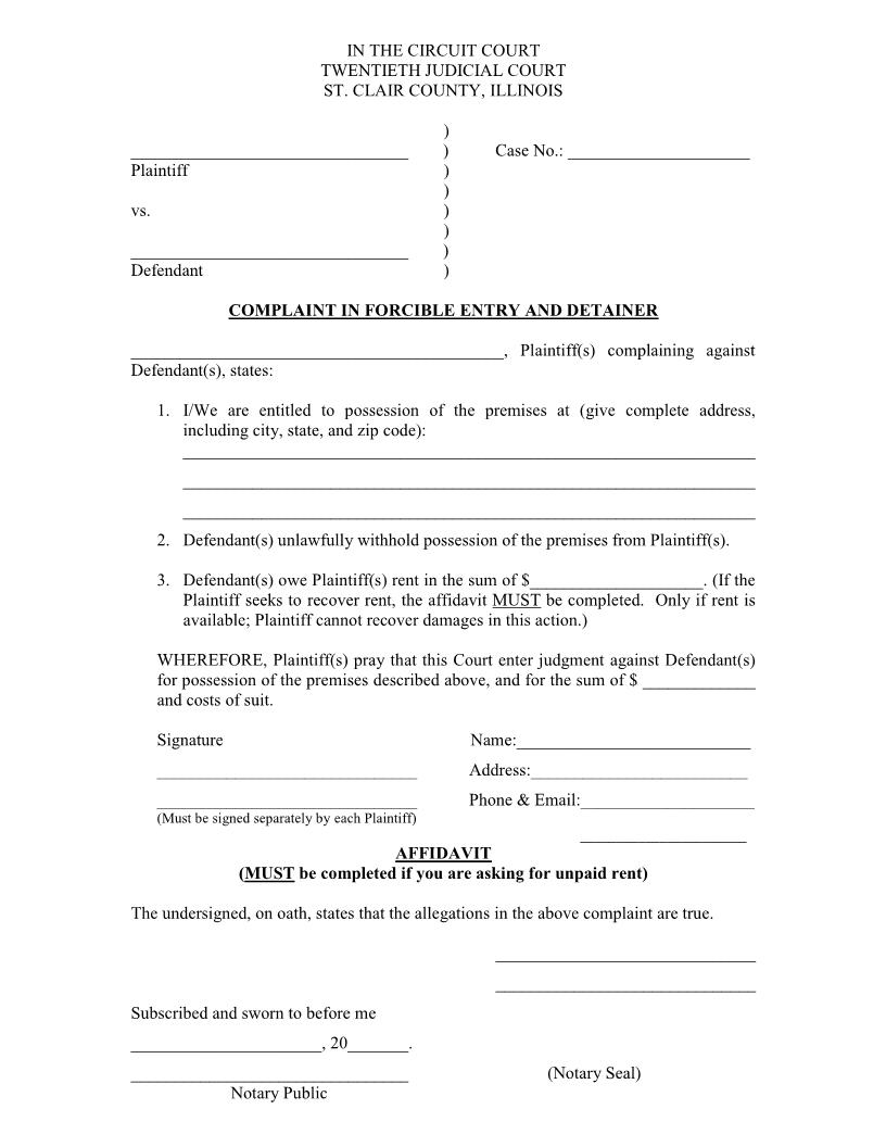 Complaint In Forcible Entry And Detainer | Pdf Fpdf Doc Docx | Illinois