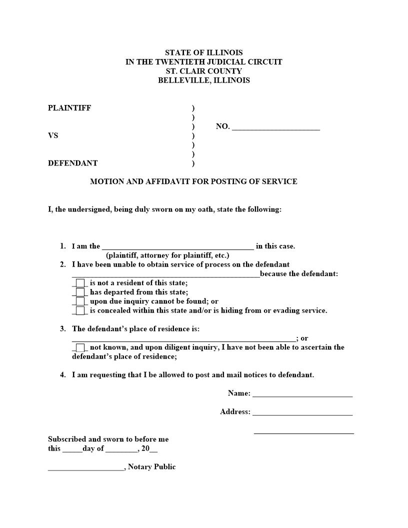 Motion And Affidavit For Posting Of Service | Pdf Fpdf Docx | Illinois
