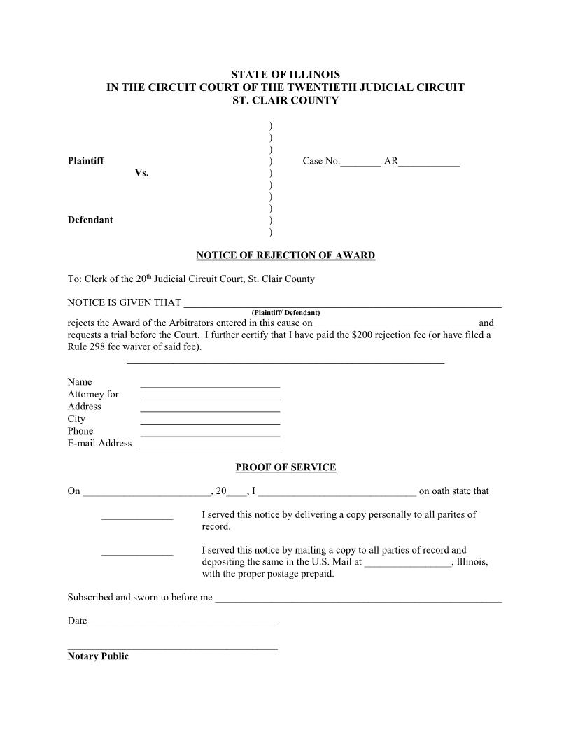 Notice Of Rejection Of Award | Pdf Fpdf Doc Docx | Illinois