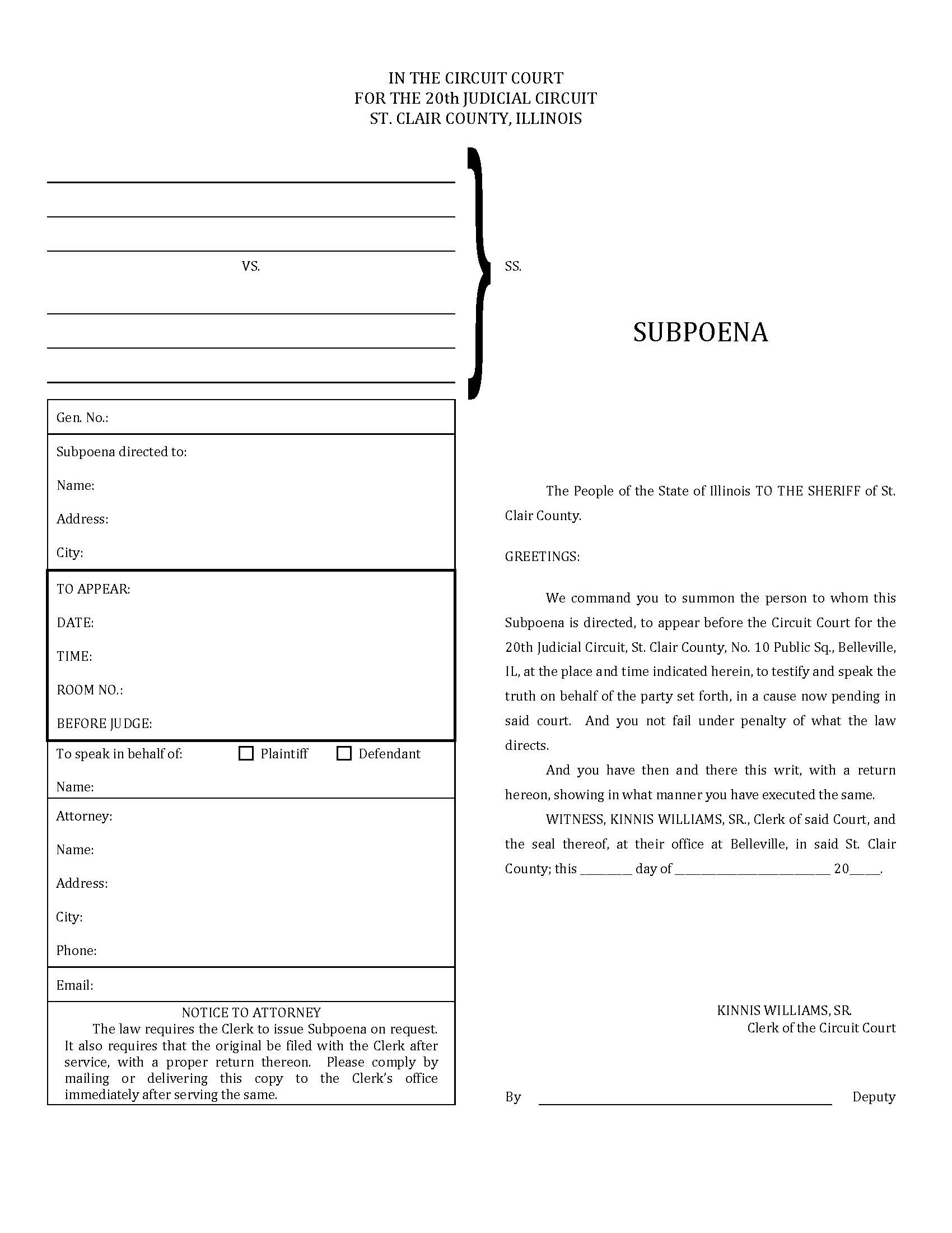 Subpoena {STC SUB} | Pdf Fpdf Doc Docx | Illinois