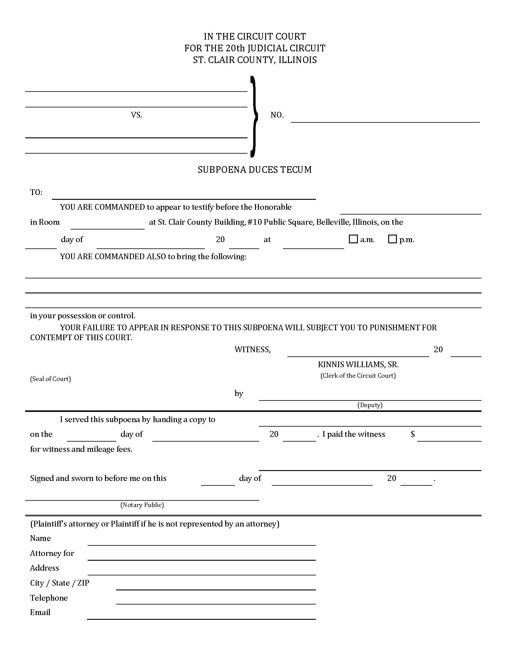 Subpoena Duces Tecum {STC SDT} | Pdf Fpdf Doc Docx | Illinois