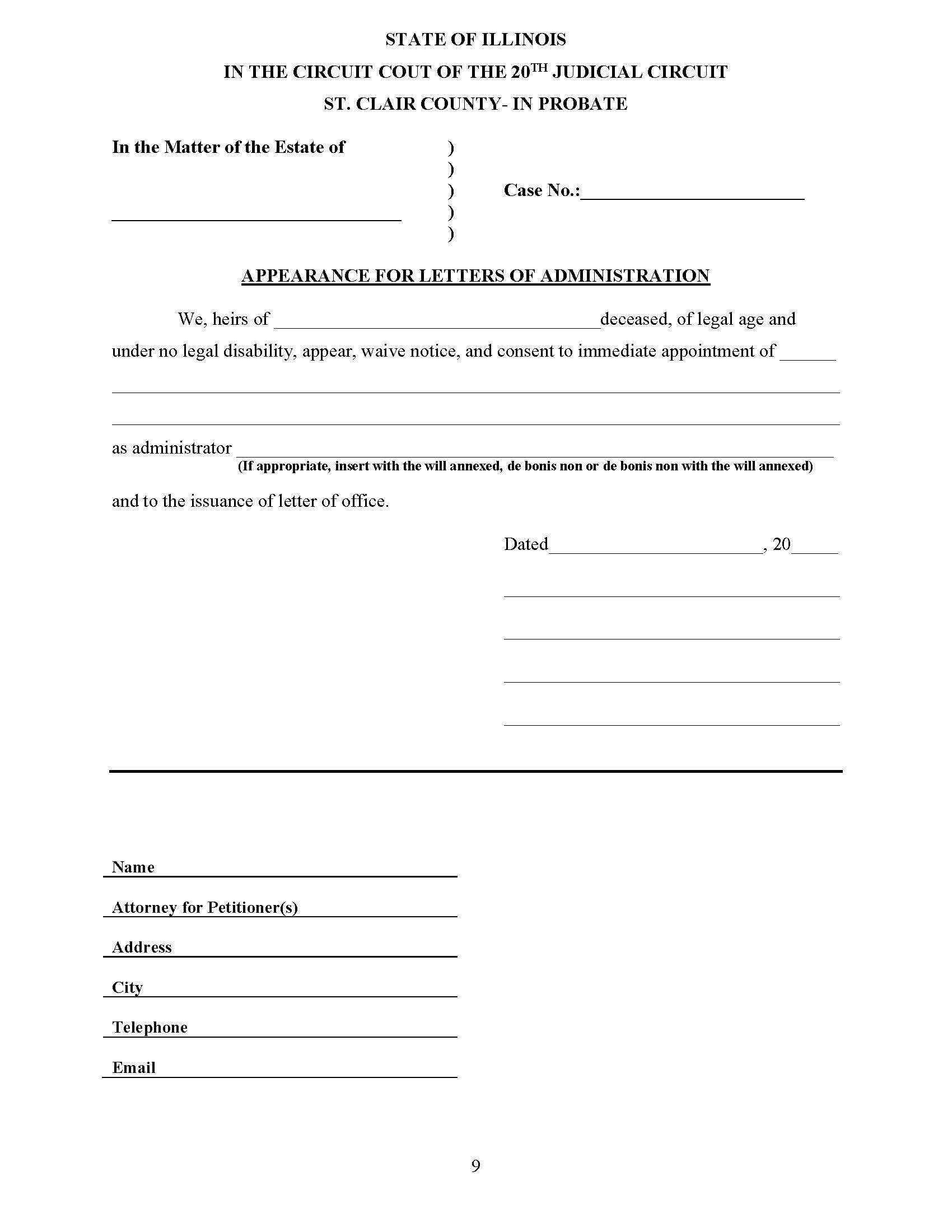 Appearance For Letters Of Administration {STC ALA} | Pdf Fpdf Doc Docx | Illinois