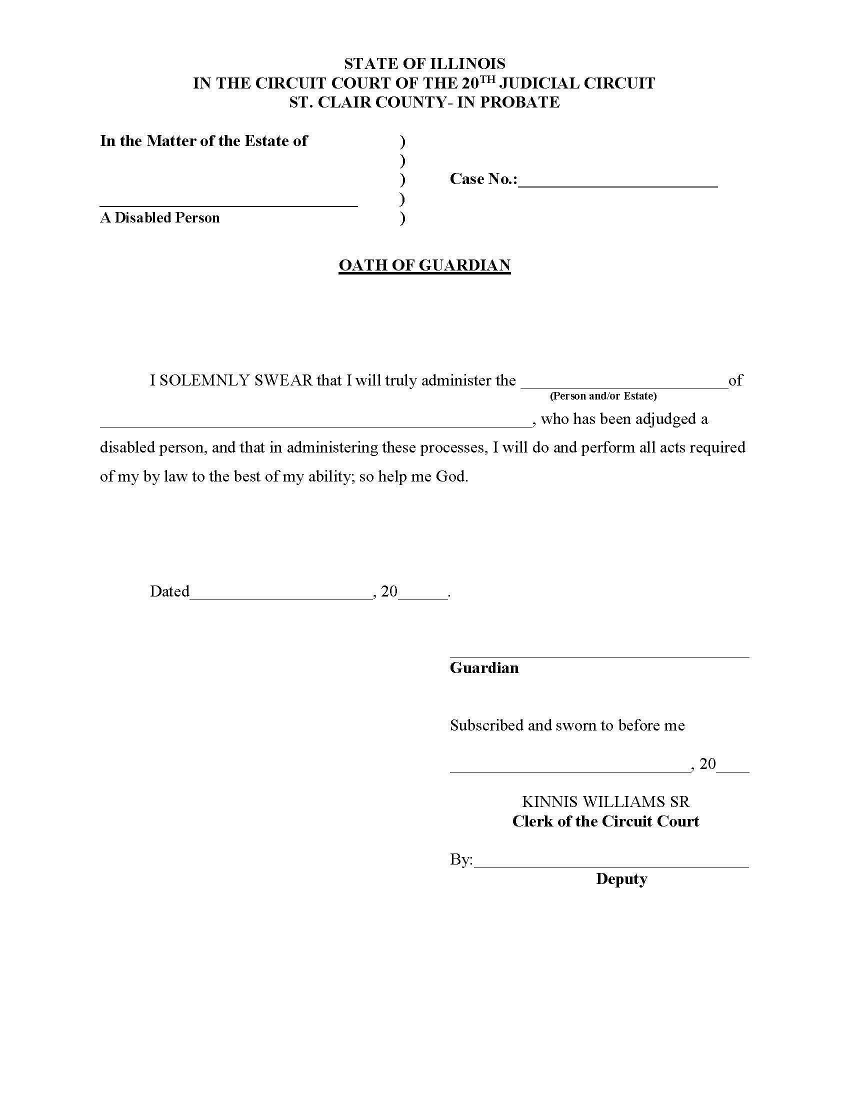 Oath Of Guardian (Disabled Person) {STC OG-DP} | Pdf Fpdf Doc Docx | Illinois
