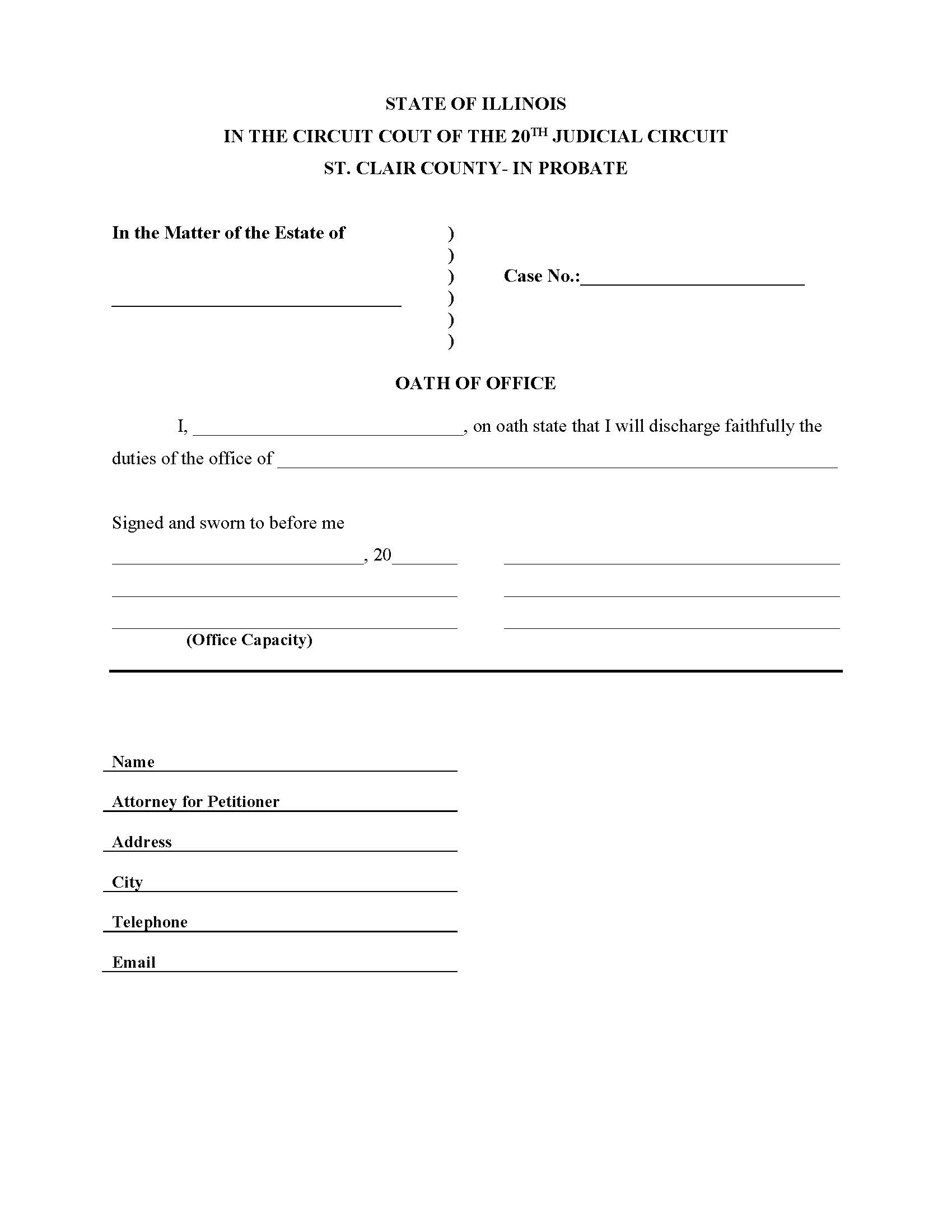 Oath Of Office (Probate) {STC OO-P} | Pdf Fpdf Doc Docx | Illinois