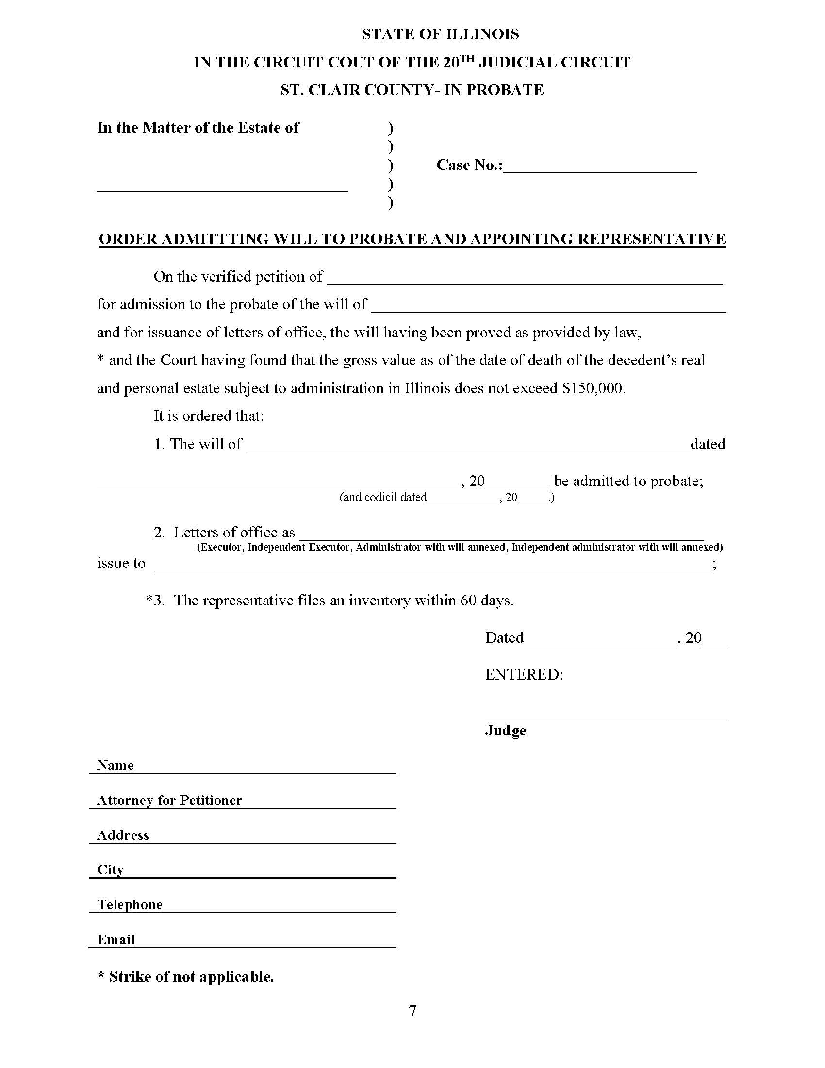 Order Admitting Will To Probate And Appointing Representative | Pdf Fpdf Doc Docx | Illinois